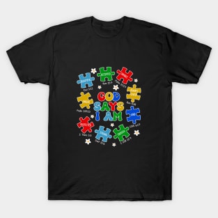 God Says I Am Christian Autism Puzzle Piece T-Shirt